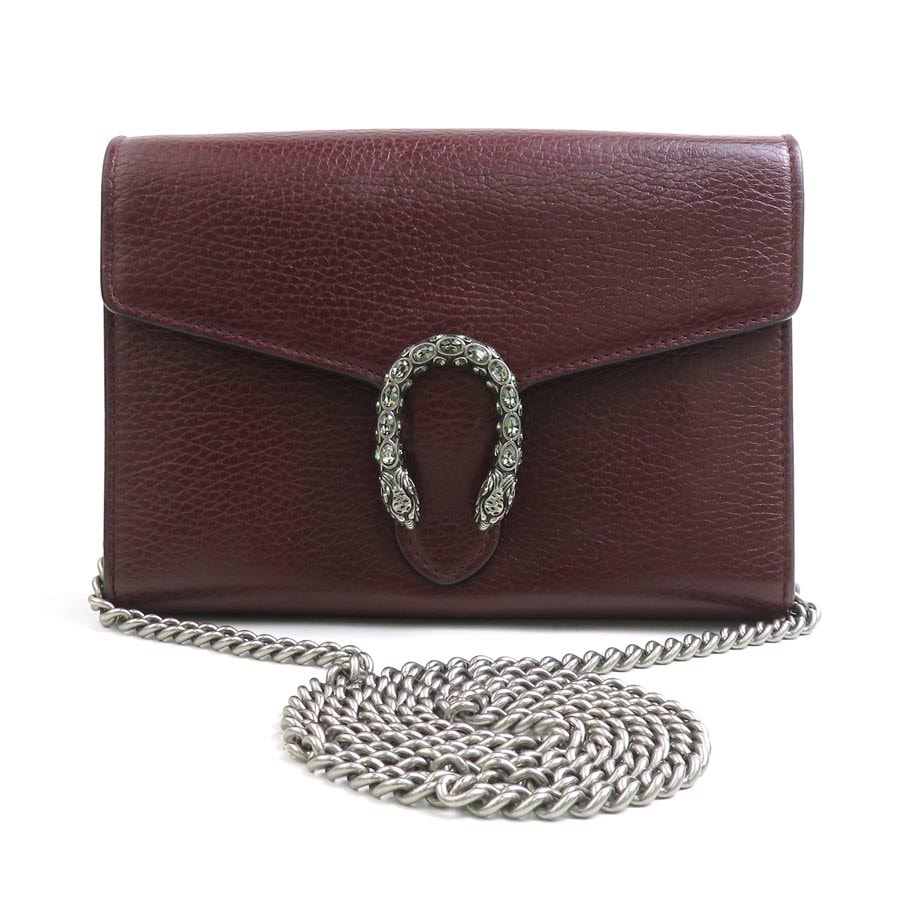 グッチ GUCCI チェーンウォレット ディオニュソス レザー ボルドー レディース 401231【中古】 h31191a