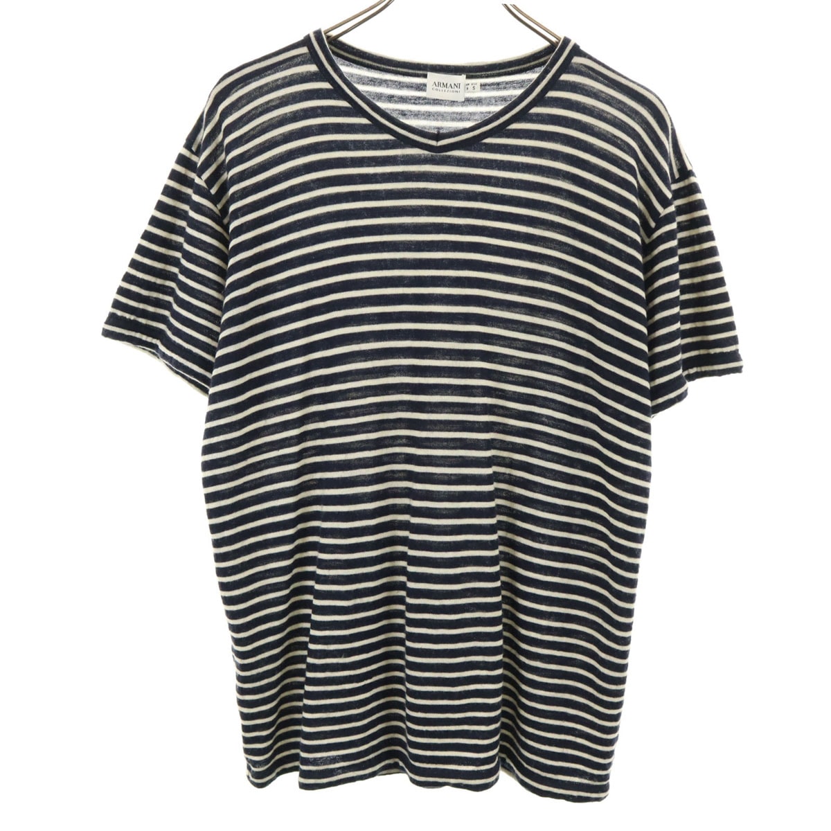 ARMANI COLLEZIONI アルマーニコレッツォーニ ボーダー柄 半袖 ニット M 濃紺