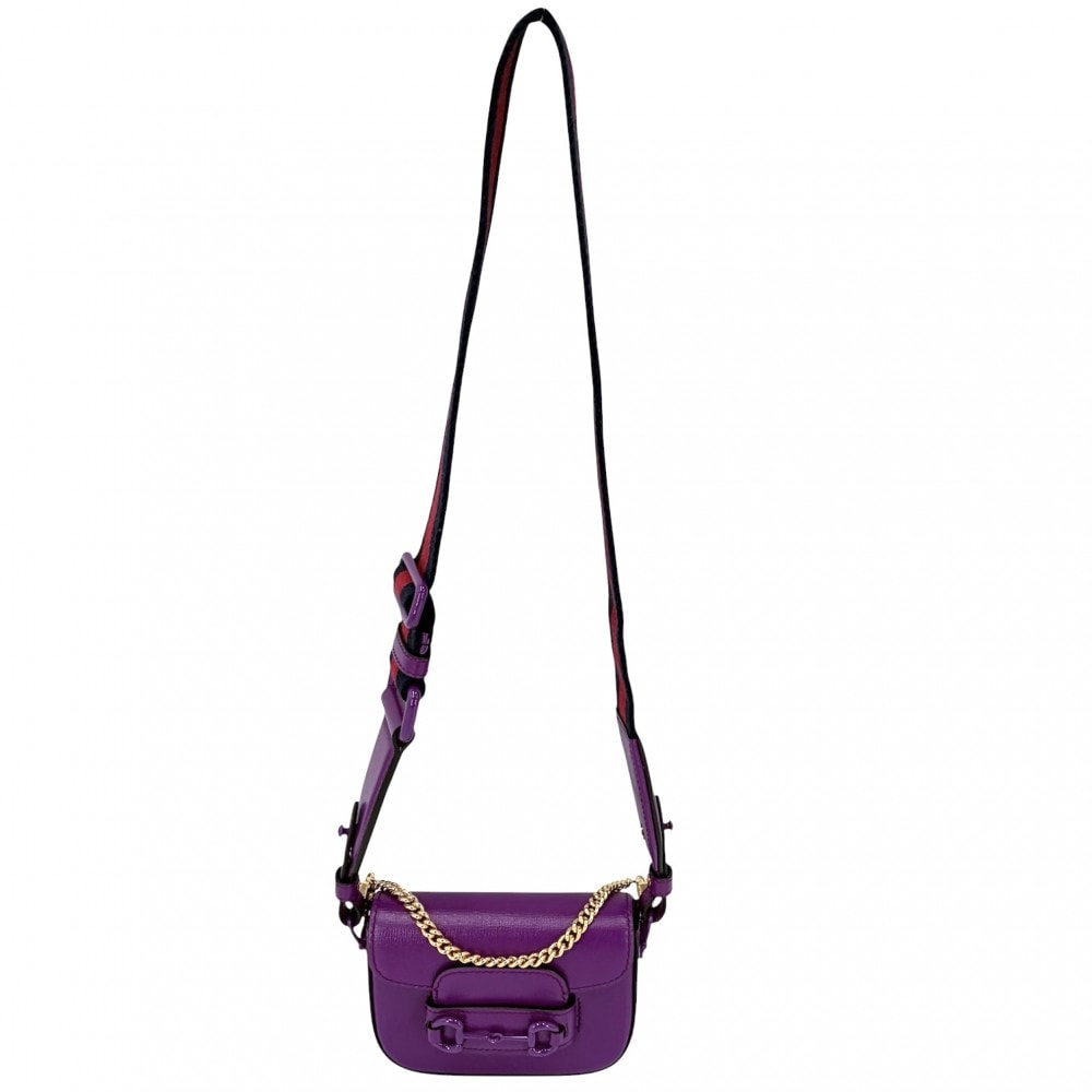 GUCCI グッチ 2WAY ミニホースビット1955 ミニハンドバッグ ショルダーバッグ 肩掛け 斜め掛け 726863 レザー    パープル 紫
 ゴールド金具 レディース 美品【中古品】