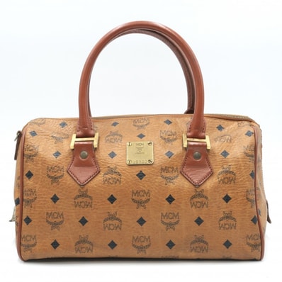 MCM(エムシーエム)ヴィセトス ハンドバッグ ミニボストンバッグ ヴィンテージ コニャック 総柄 ロゴグラム ゴールド金具 レディース 【中古】