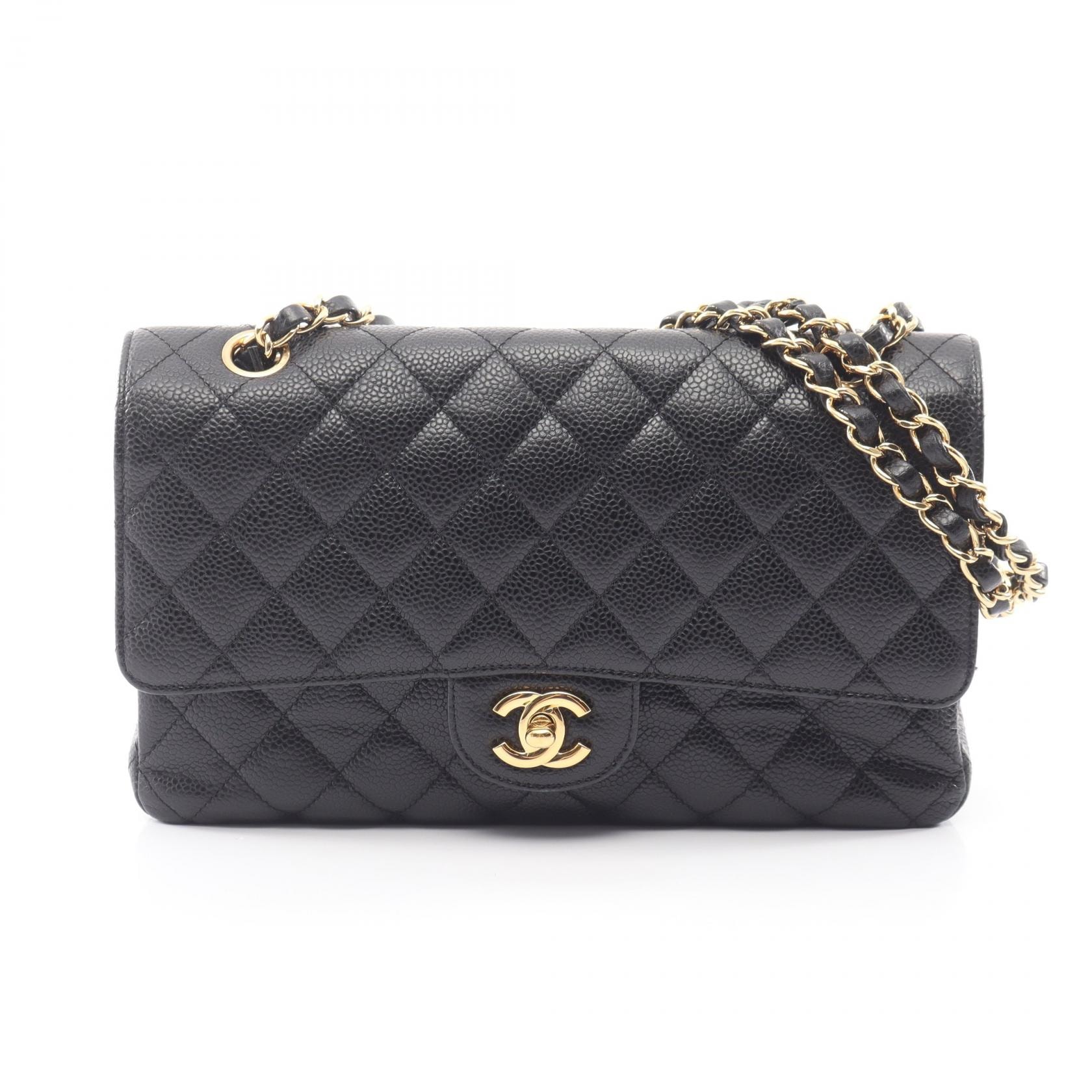 シャネル CHANEL マトラッセ Wフラップ ショルダーバッグ バッグ キャビアスキン(グレインドカーフ) レディース ブラック系 A01112 【中古】