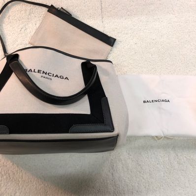 BALENCIAGA Navy Cabas Tote Bag "White"