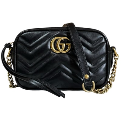 グッチ ミニ カメラバッグ GGマーモント ショルダーバッグ レザー 448065 ブラック レディース GUCCI 中古