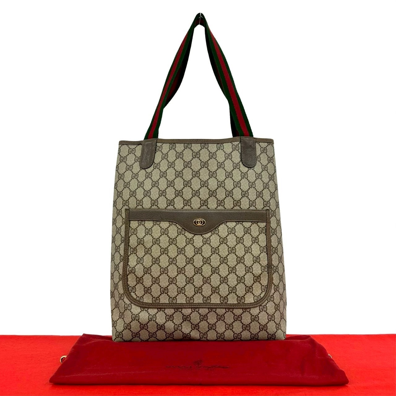 GUCCI グッチ シェリーライン GG ロゴ 金具 PVC レザー トートバッグ ブラウン
 41500