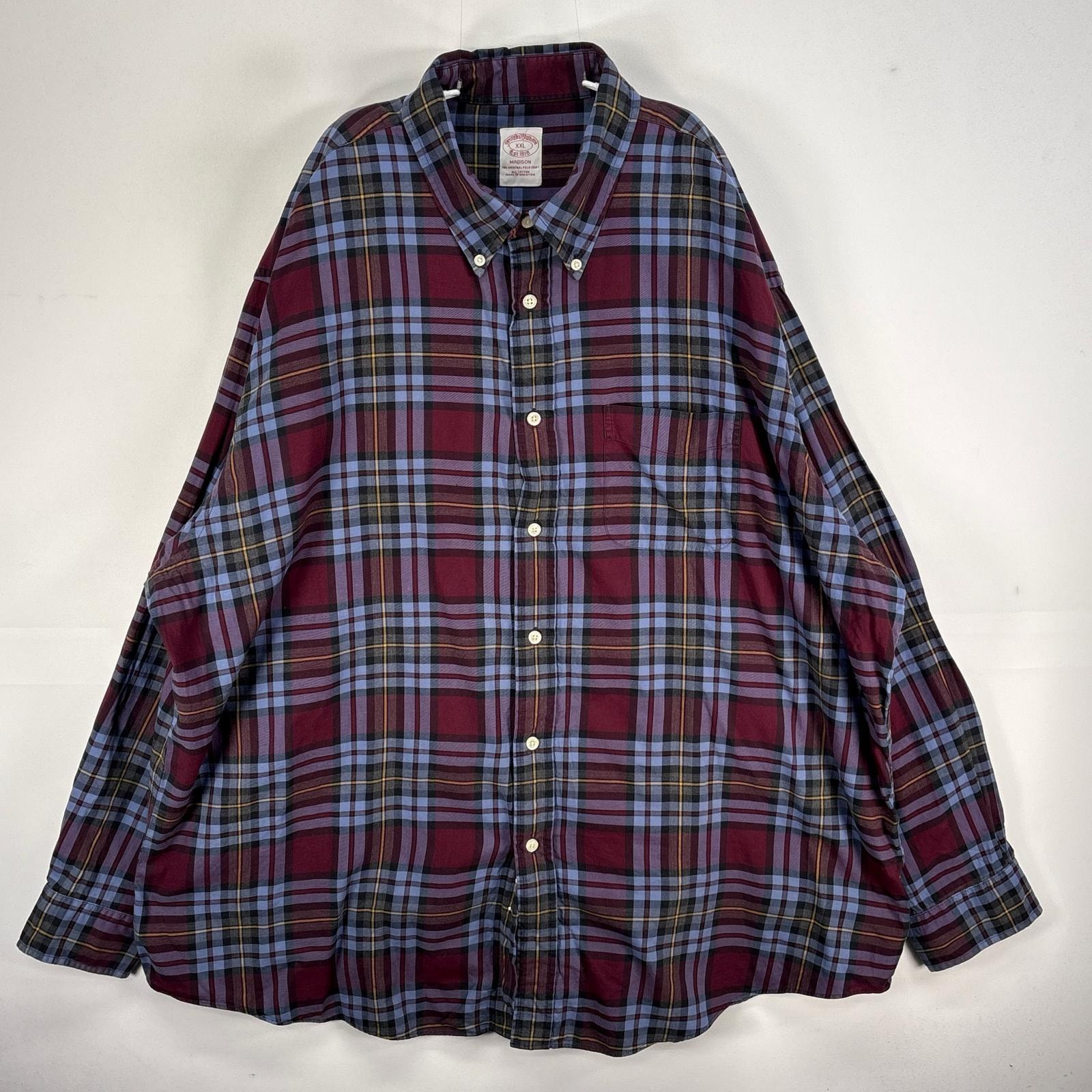 古着 ブルックスブラザーズ Brooks Brothers 長袖シャツ チェック ボタンダウン 2XL レッド系 マルチカラー メンズ