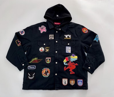 Supreme Patches Hooded Zip Up Shirt "Black"