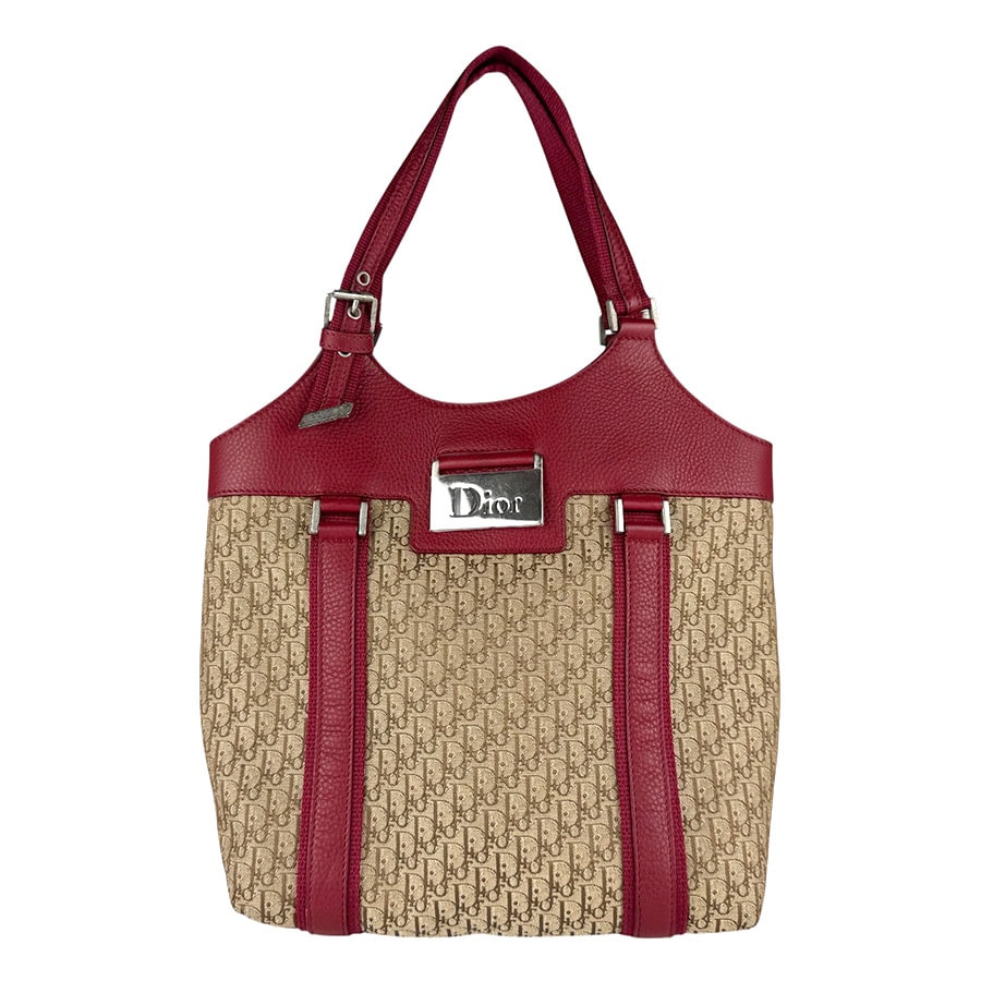 クリスチャンディオール Christian Dior ハンドバッグ レザー/キャンバス レッド/ブラウン レディース【中古】 z9180