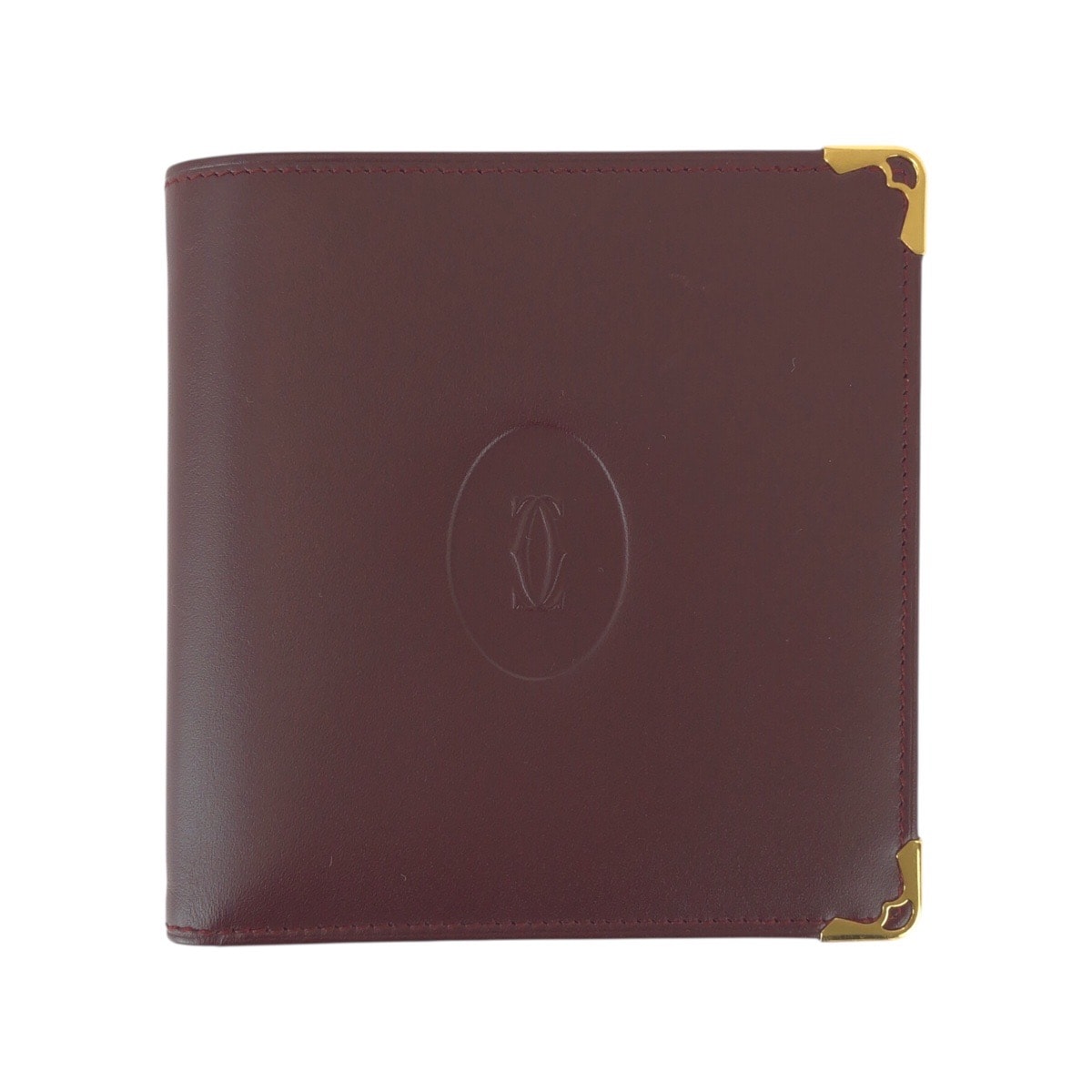 美品 CARTIER カルティエ マストライン ワインレッド ボルドー ゴールド金具 レザー 折り財布 コンパクトウォレット 600103 【中古】