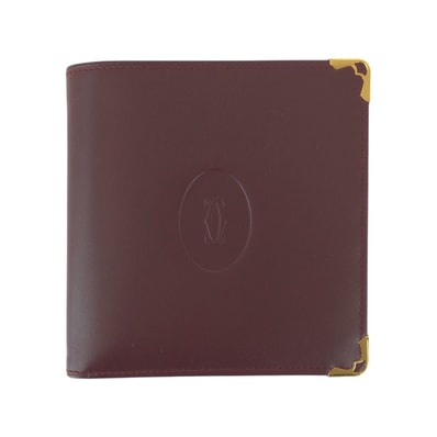 美品 CARTIER カルティエ マストライン ワインレッド ボルドー ゴールド金具 レザー 折り財布 コンパクトウォレット 600103 【中古】