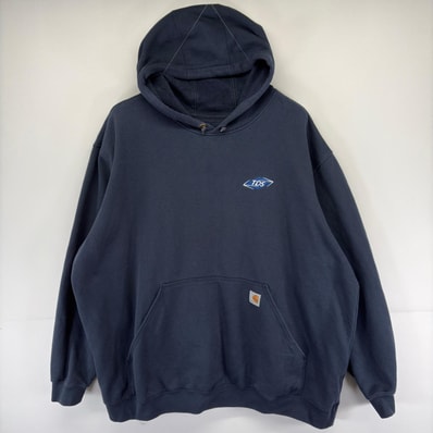 古着 カーハート Carhartt パーカー ワンポイント ロゴ スウェット 大きいサイズ フーディ 3XL ネイビー系 メンズ