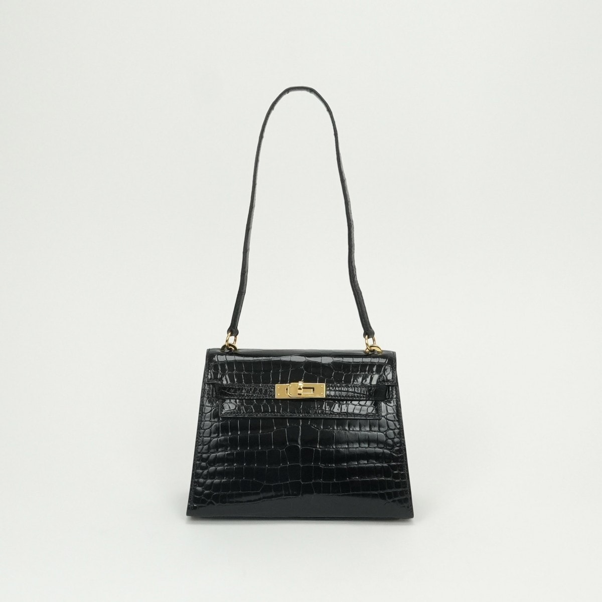 エルメス HERMES ケリー20 ミニケリー バッグ トートバッグ ショルダーバッグ ポロサス クロコダイル ノワール Noir ブラック Black 黒 ゴールド金具