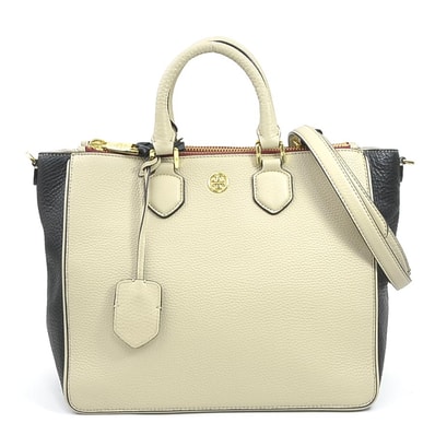 トリーバーチ Tory Burch ハンドバッグ ショルダーバッグ レザー ベージュ×ブラック レディース【中古】 56352a