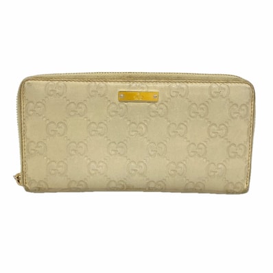 【6hb0367-k】グッチ 長財布 グッチシマ 112724 レザー ベージュ ゴールド金具【中古】レディース