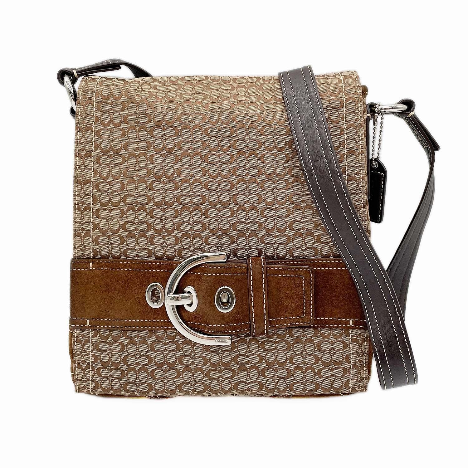 COACH コーチ ミニシグネチャー ショルダーバッグ バックル 3644 ベージュ レディース 【中古】