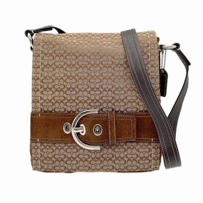 COACH コーチ ミニシグネチャー ショルダーバッグ バックル 3644 ベージュ レディース 【中古】