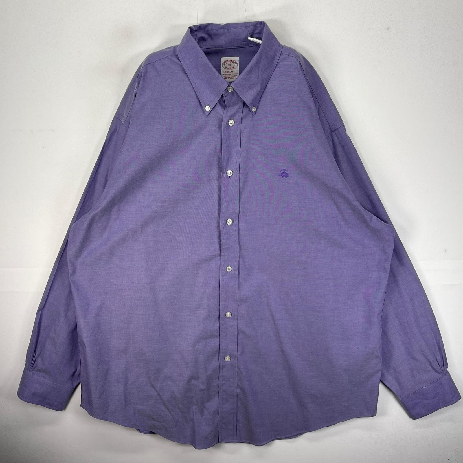 古着 ブルックスブラザーズ Brooks Brothers 長袖シャツ 1818 BD ワンポ ロゴ刺繍 XL  パープル系 無地 メンズ