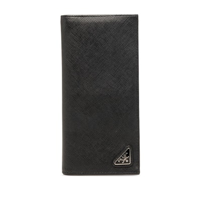 プラダ 三角ロゴプレート 長財布 ブラック サファイアレザー レディース PRADA 【中古】