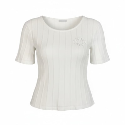 Christian Dior クリスチャンディオール 半袖ニット サマーニット セーター エンブレム刺繍 ホワイト コットン ニット A3-00107 【中古】
