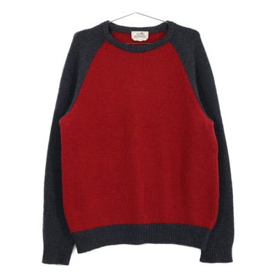 エルメス バイカラー カシミヤ混 クルーネック ニットセーター L