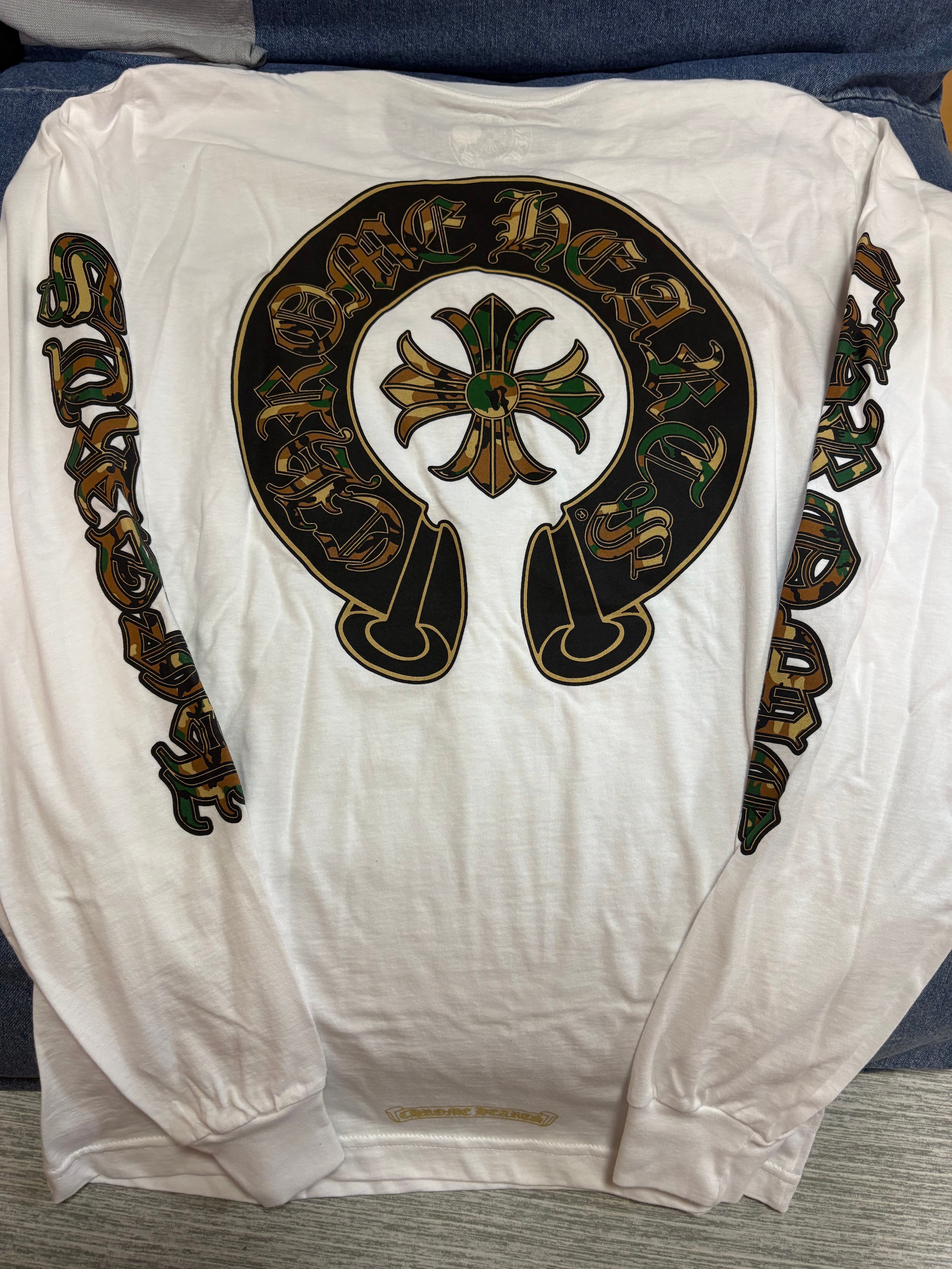 Chrome Hearts Horse Shoe 3 CEM CRS Pocket L/S T-Shirt Camouflage "White/Gold"