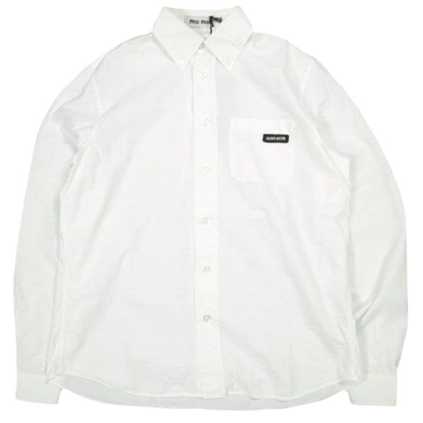 MIU MIU ミュウミュウ ロゴパッチ ボタンダウンシャツ 2024年モデル DNA425 S232 10RG 37 WHITE 長袖 トップス g24618