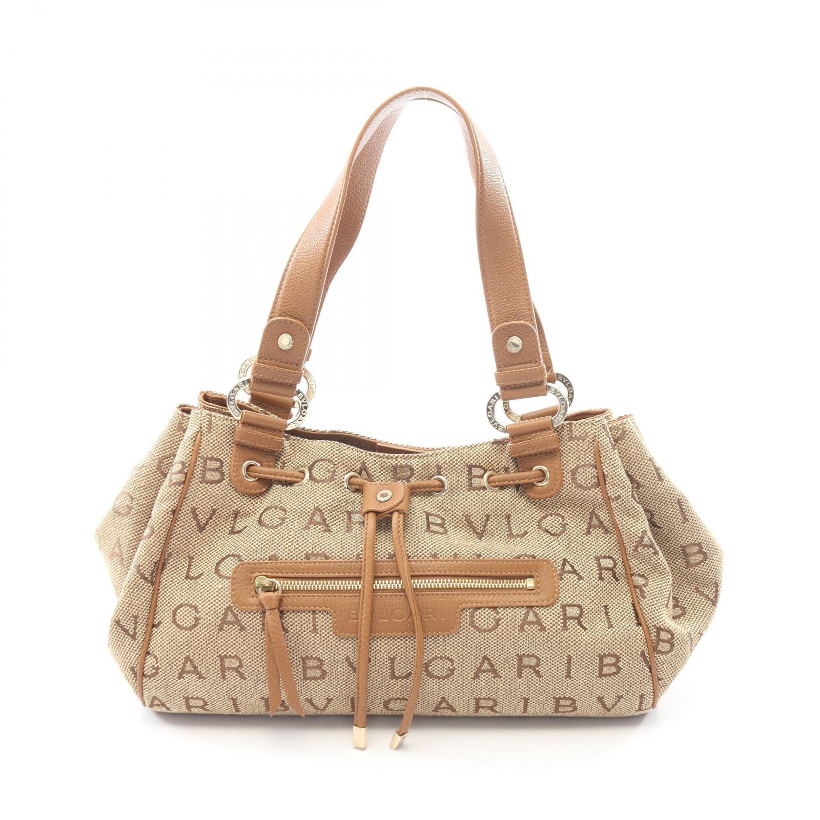 ブルガリ BVLGARI ロゴマニア ロゴマニア マキシレッタレ トートバッグ バッグ キャンバス レザー レディース ベージュ系 / ブラウン系 【中古】