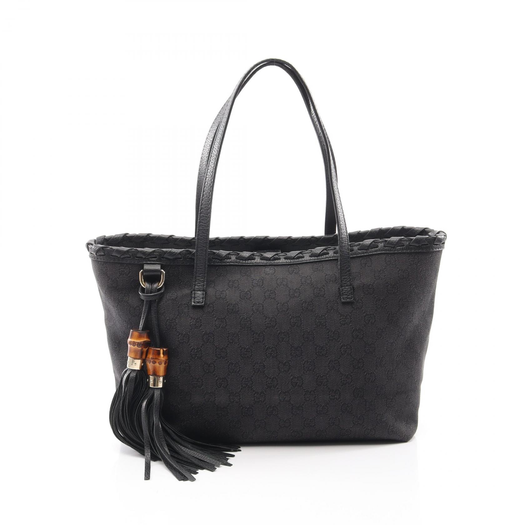 グッチ GUCCI バンブー GG柄 トートバッグ バッグ デニム レザー レディース ブラック系 354665 【中古】