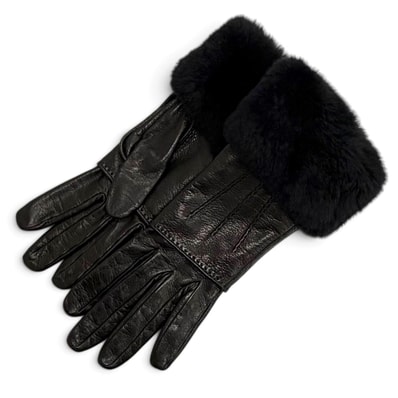 美品 エルメス ファー トリム 2WAY ラムレザー グローブ 手袋 6.5