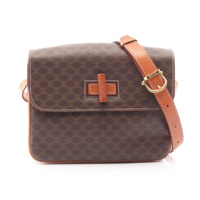 セリーヌ CELINE マカダム ショルダーバッグ バッグ PVCコーティングキャンバス レザー レディース ブラウン系 【中古】