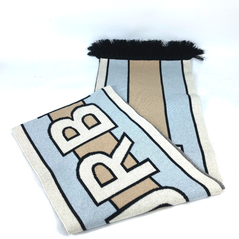 バーバリー BURBERRY ロゴ 8021740 ボーダー フリンジ マフラー カシミヤ ベージュ 美品