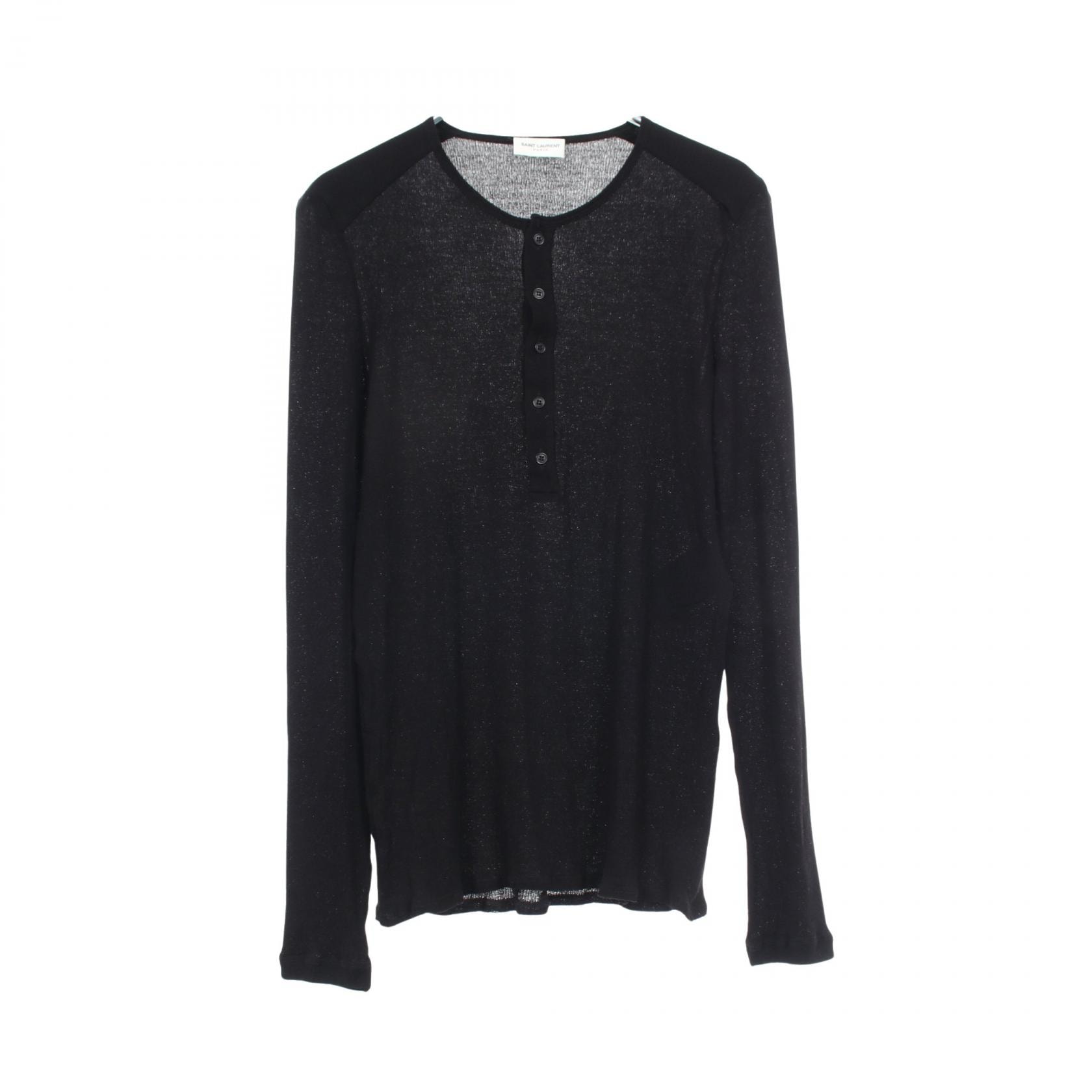 サンローランパリ SAINT LAURENT PARIS ヘンリーネック リブ 長袖 カットソー 衣料品 トップス コットン メンズ ブラック系 551382 【中古】