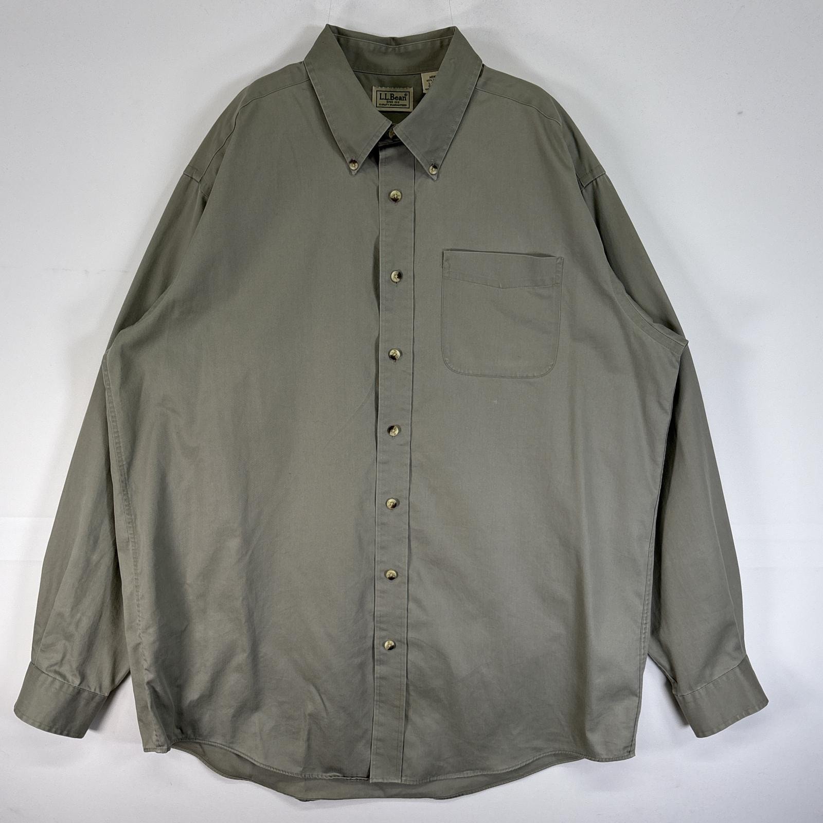 古着 エルエルビーン L.L.Bean 長袖シャツ 胸ポケ ボタンダウン L-TALL カーキ系 無地 メンズ