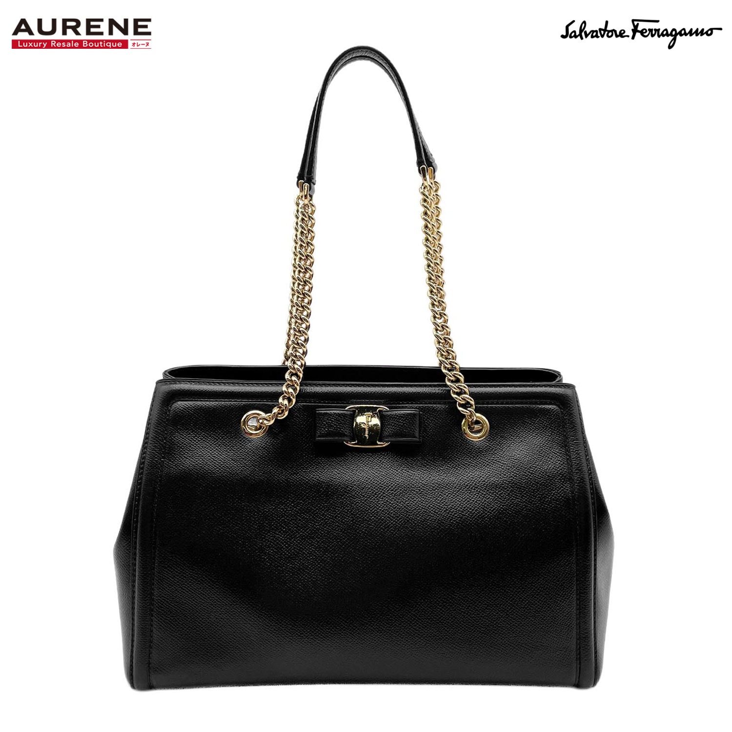 Salvatore Ferragamo サルヴァトーレフェラガモ ショルダーバッグ ヴァラ リボン チェーン レザー ブラック レディース 【中古】