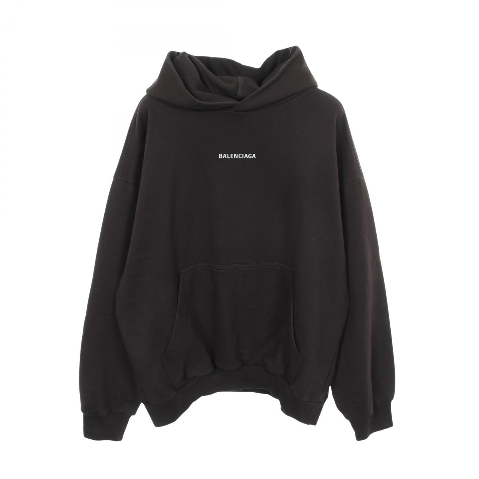 バレンシアガ BALENCIAGA ロゴプリント パーカー 衣料品 トップス コットン メンズ レディース ブラック系 【中古】