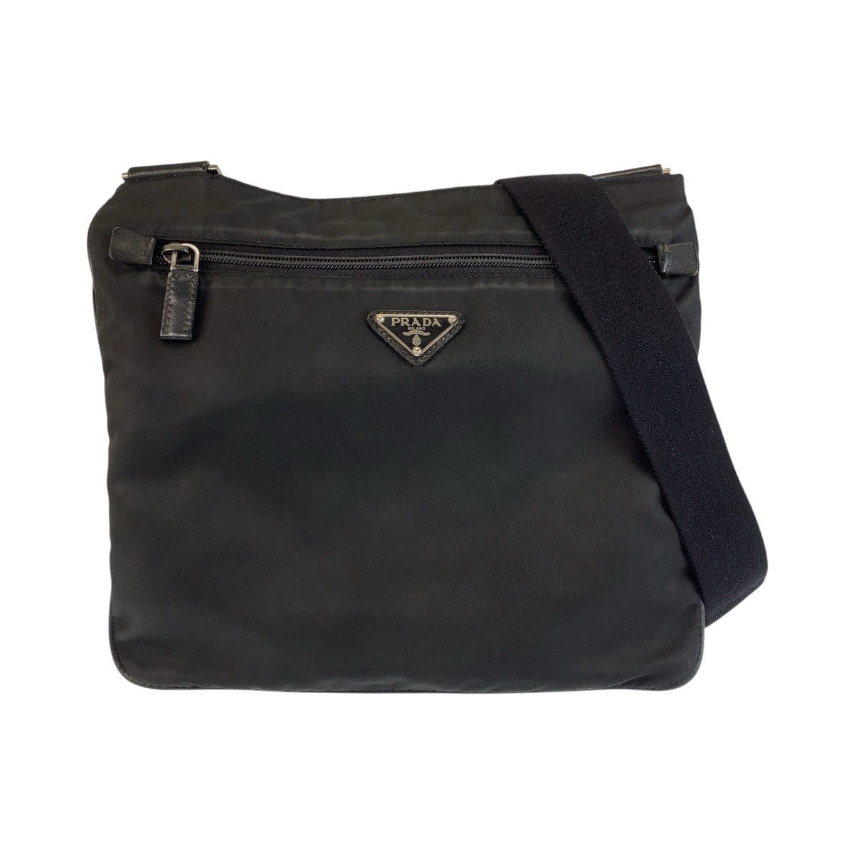美品 PRADA プラダ テスート 三角ロゴプレート ブラック 黒 シルバー金具 ナイロン レザー/ ショルダーバッグ メッセンジャーバッグ 602895 【中古】