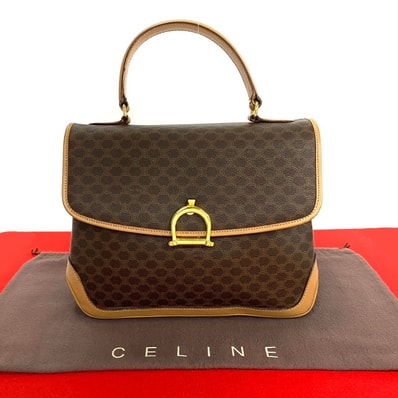 CELINE セリーヌ マカダム ブラゾン レザー PVC ハンドバッグ ブラウン
44238