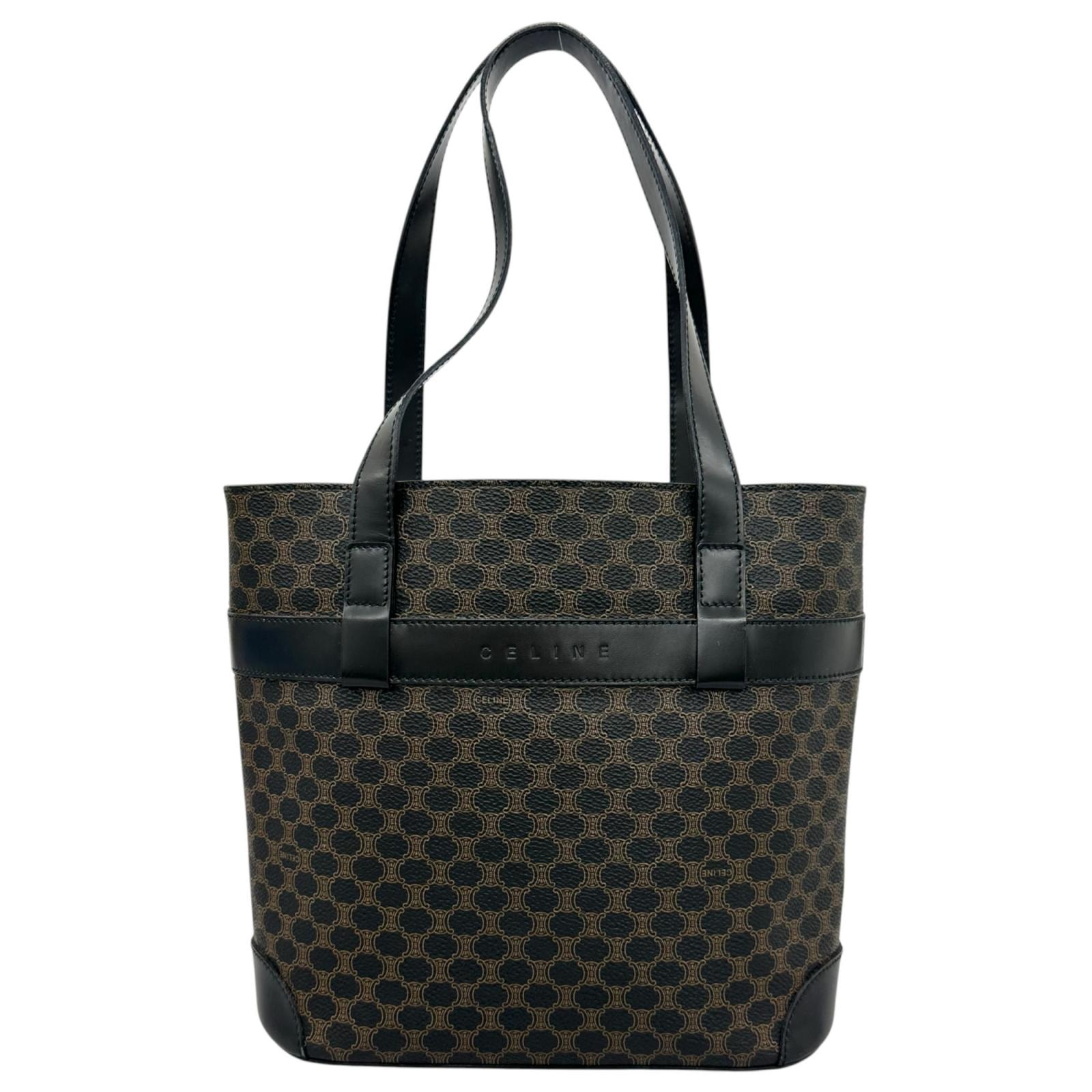 美品 CELINE セリーヌ マカダム ハンドバッグ レザー ブラック レディース【中古】