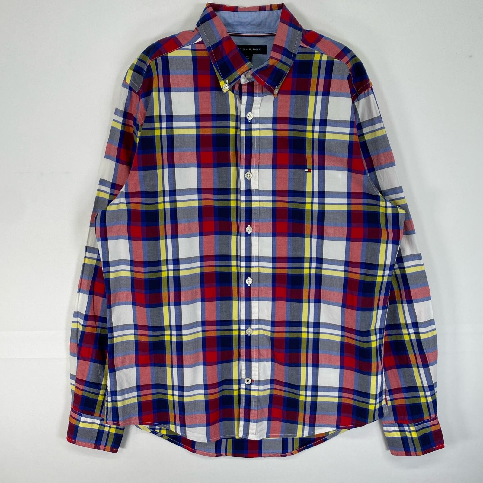 古着 トミーヒルフィガー TOMMY HILFIGER 長袖シャツ ロゴ 刺繍 ボタンダウン S マルチカラー チェック メンズ