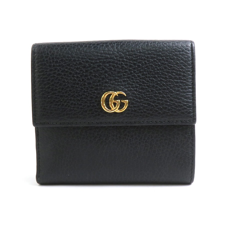 グッチ GUCCI 二つ折り財布 GGマーモント レザー ブラック レディース 456122【中古】 r10560a