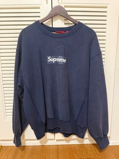 Supreme Washed Box Logo Crewneck "Navy"