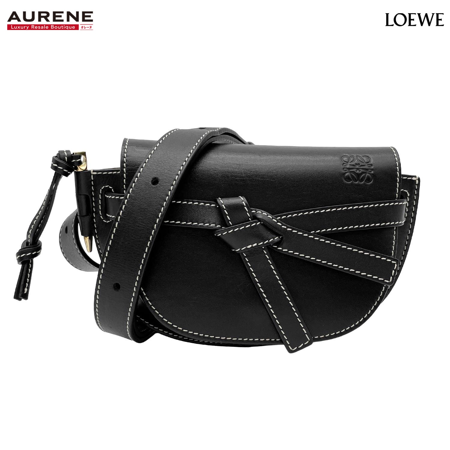 LOEWE ロエベ ゲート バムバッグ ミニ ウエストバッグ レザー ブラック レディース 【中古】