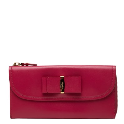 サルヴァトーレフェラガモ ヴァラリボン 長財布 ピンク レザー レディース Salvatore Ferragamo 【中古】