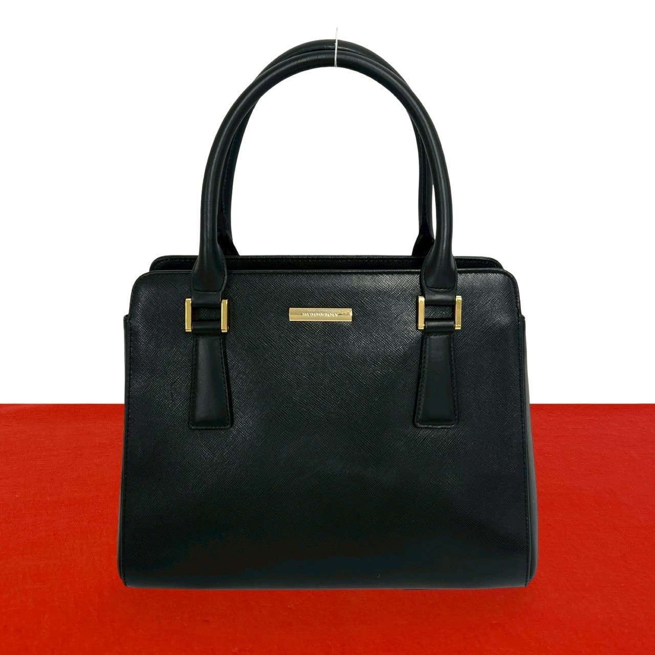 BURBERRY バーバリー ロゴ 金具 ノバチェック レザー ハンドバッグ ブラック
 34931