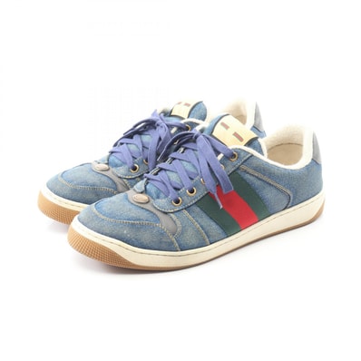 グッチ GUCCI スクリーナー スニーカー 靴 デニム レザー メンズ ネイビー系 / マルチカラー 【中古】