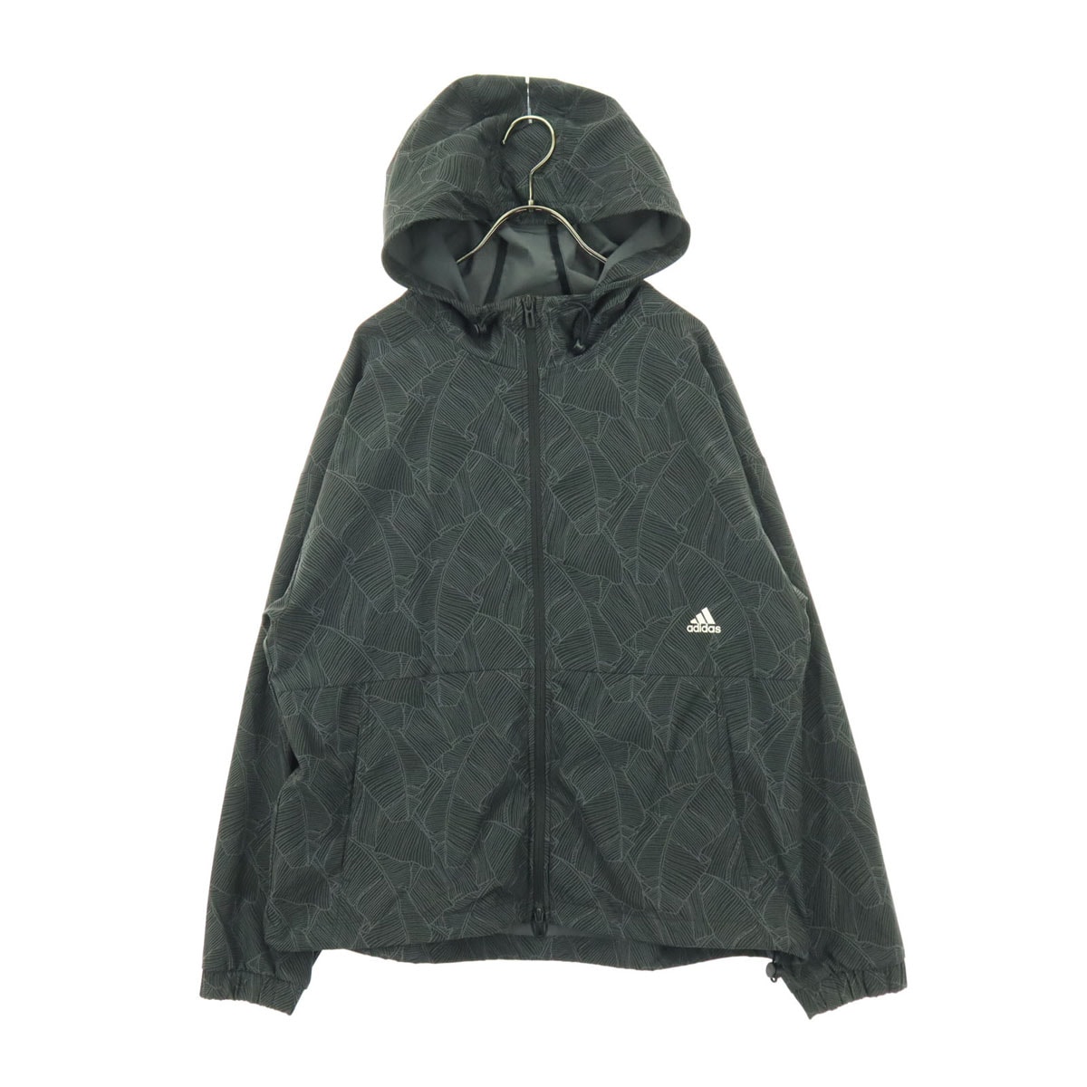 adidas アディダス 総柄 ワンポイントロゴ 長袖 薄手 ウインドブレーカー L ブラック