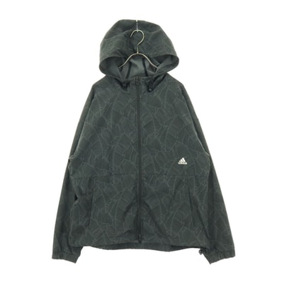 adidas アディダス 総柄 ワンポイントロゴ 長袖 薄手 ウインドブレーカー L ブラック