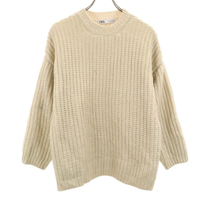 ZARA KNIT ザラニット 長袖 フォイル ラメ セーター M ベージュ ニット
