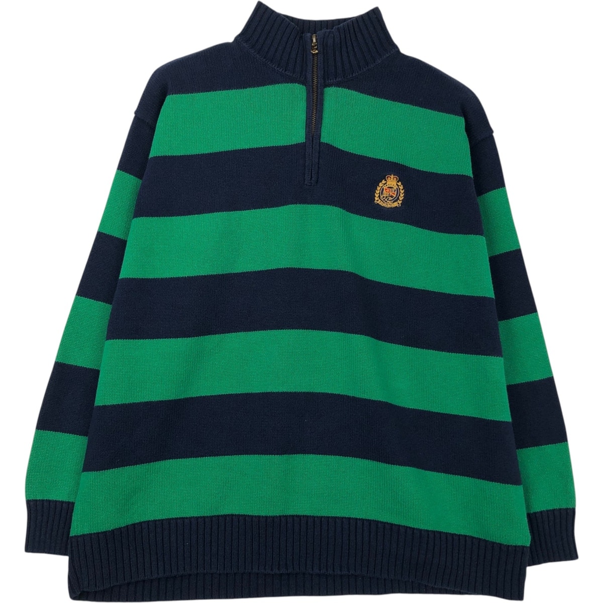 古着 ラルフローレン Ralph Lauren LAUREN ローレン ボーダー柄 コットンニットハーフジップセーター レディースL相当/eaa621714