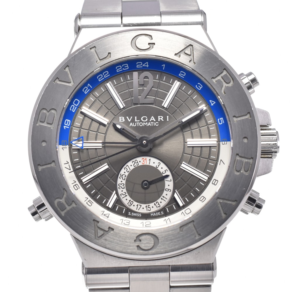 ブルガリ BVLGARI DG40SGMT ディアゴノ GMT デイト グレー 自動巻き メンズ 良品 腕時計 L#148155