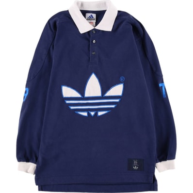 古着 90~00年代 アディダス adidas トレフォイルロゴ デカロゴ 長袖 ポロシャツ メンズM相当/eaa628695